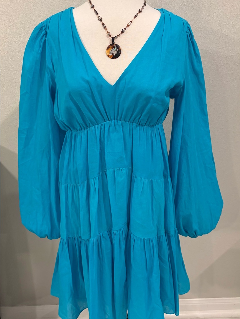 Trina Turk Turquoise Blue Lightweight Boho Cotton Dress Size Large